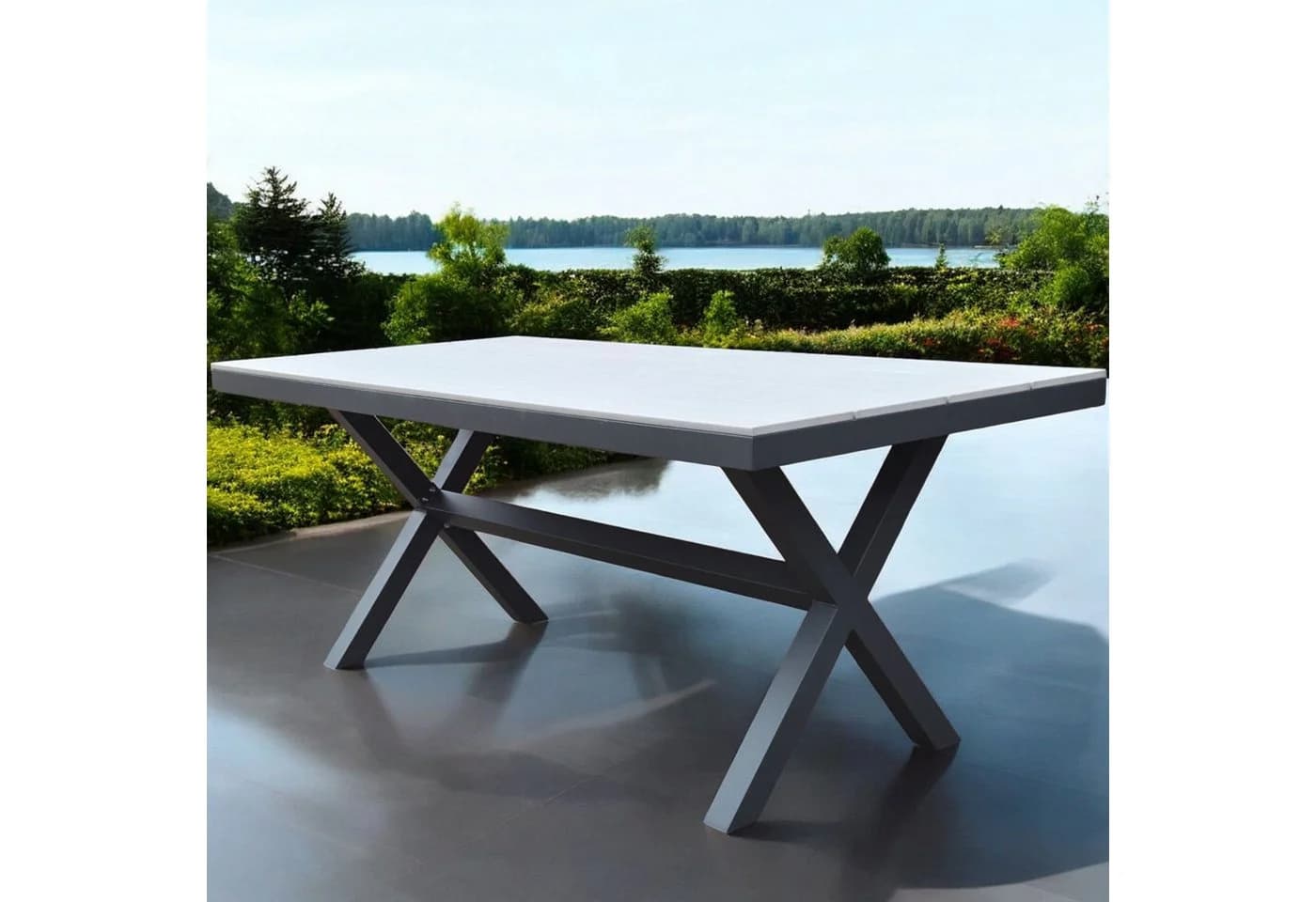 osoltus Gartentisch X Leg - Aluminium & Kunststoffholz - Anthrazit - 180x90x74cm