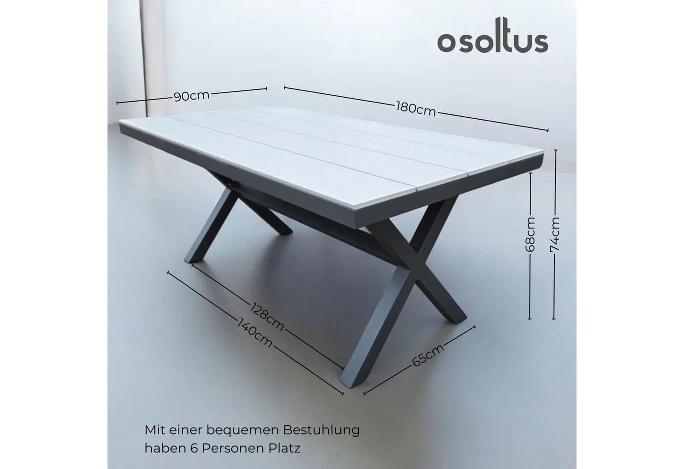 osoltus Gartentisch X Leg - Aluminium & Kunststoffholz - Anthrazit - 180x90x74cm - Bild 3