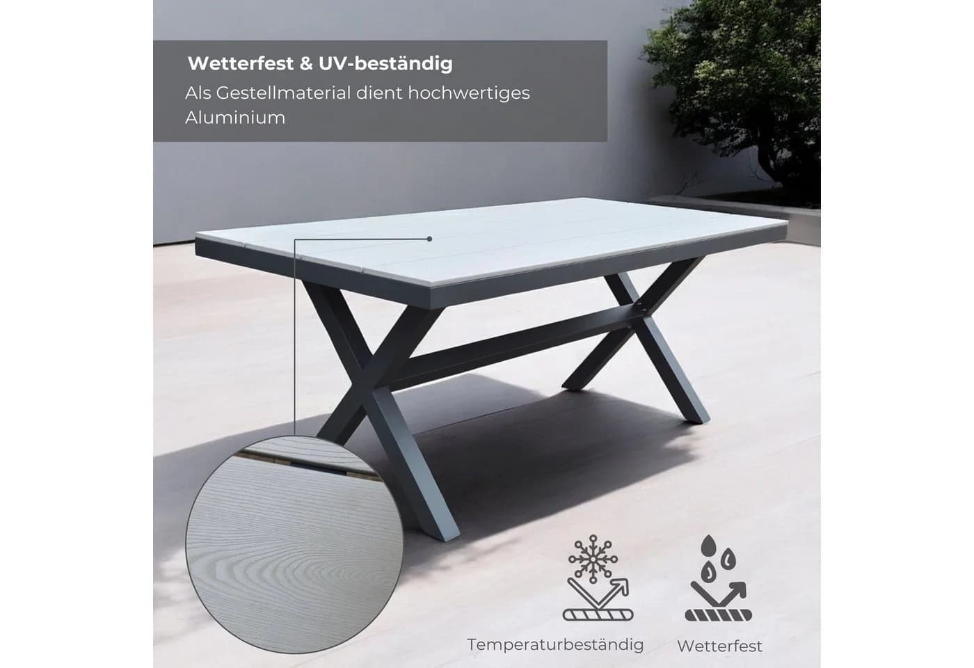 osoltus Gartentisch X Leg - Aluminium & Kunststoffholz - Anthrazit - 180x90x74cm - Bild 4