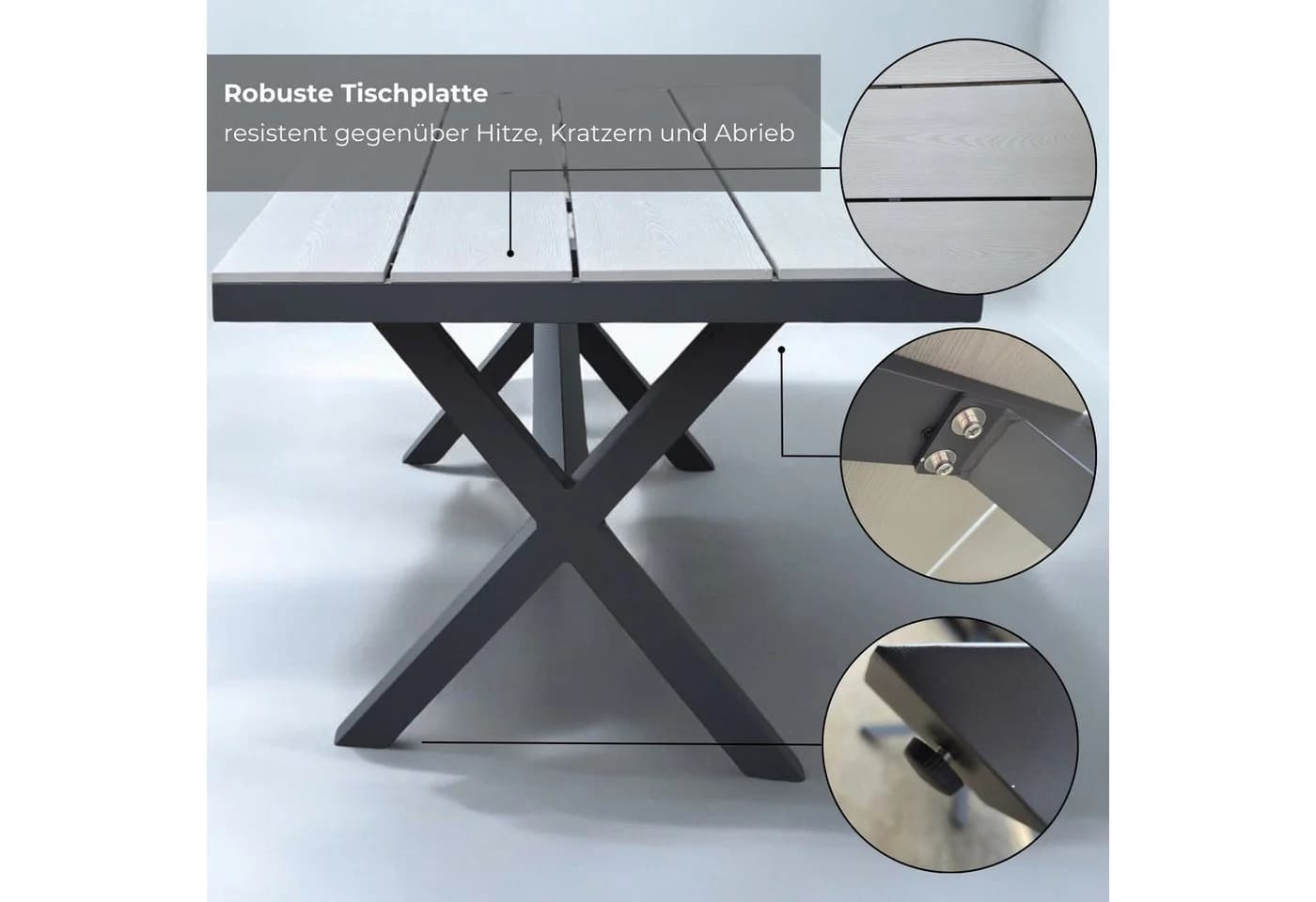 osoltus Gartentisch X Leg - Aluminium & Kunststoffholz - Anthrazit - 180x90x74cm - Bild 5