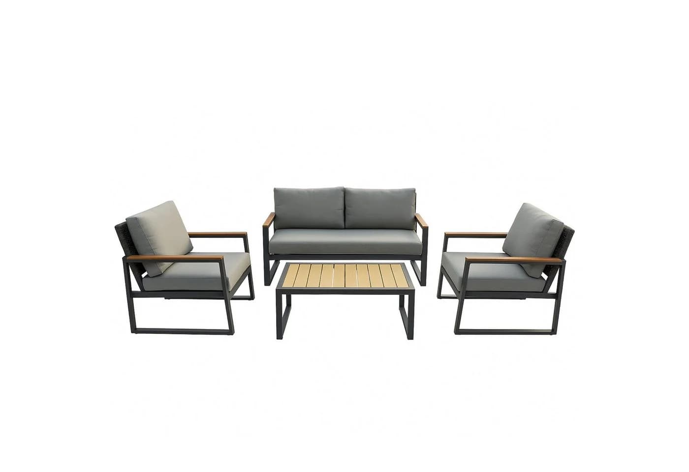osoltus Garten-Lounge-Set 4-tlg. Schwarz/Taupe Stahl & Kunststoff-Holz - Bild 2