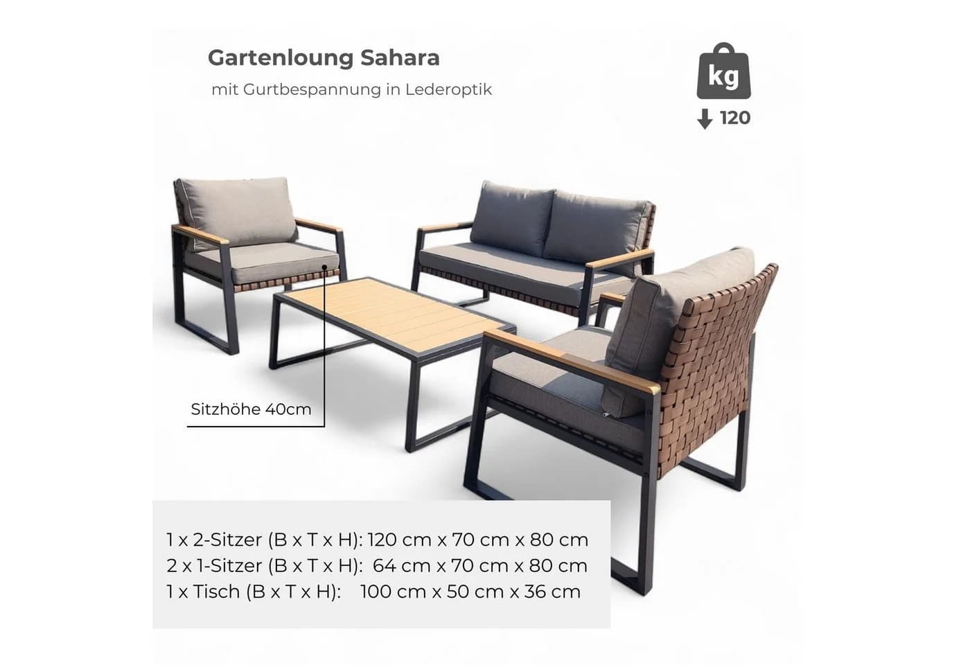 osoltus Garten-Lounge-Set 4-tlg. Schwarz/Taupe Stahl & Kunststoff-Holz - Bild 3