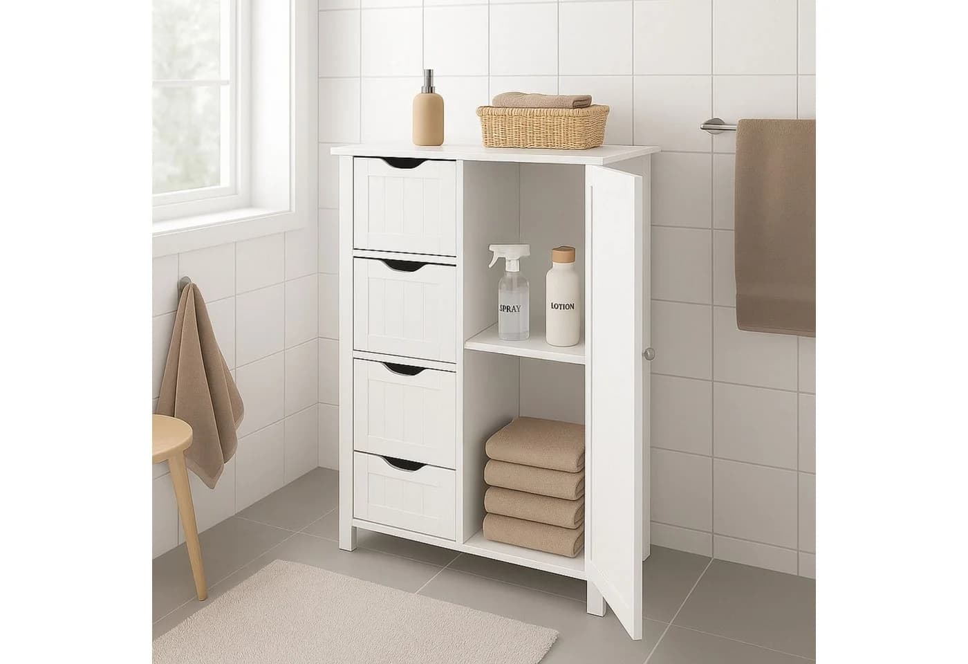 osoltus Badezimmerschrank Beistellschrank Hampton 55 x 30 x 82 cm Weiß