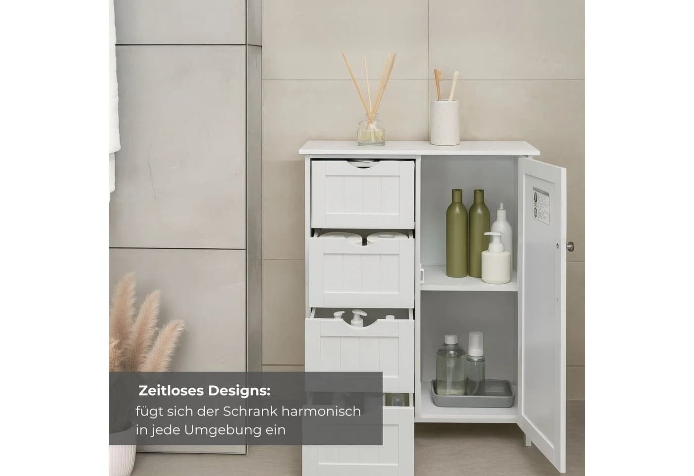 osoltus Badezimmerschrank Beistellschrank Hampton 55 x 30 x 82 cm Weiß - Bild 4