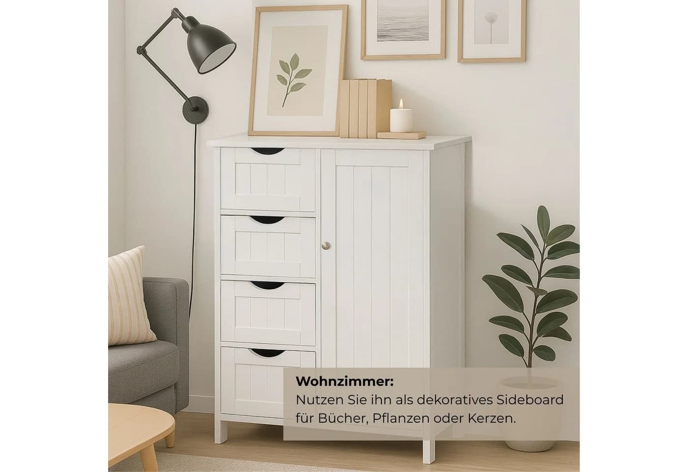 osoltus Badezimmerschrank Beistellschrank Hampton 55 x 30 x 82 cm Weiß - Bild 5