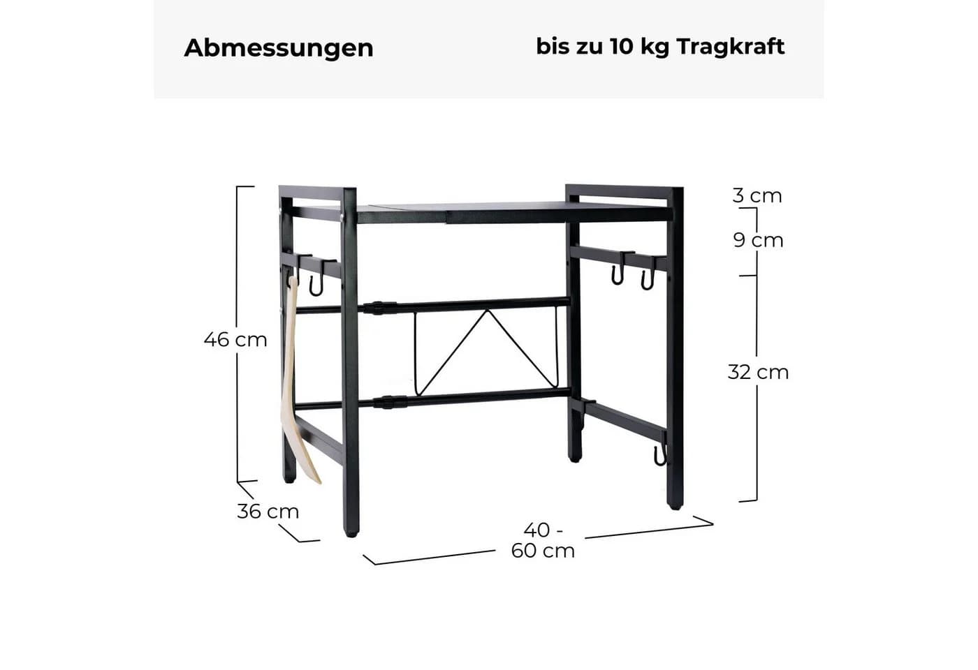 osoltus Küchenregal verstellbar schwarz mit Haken - Bild 3