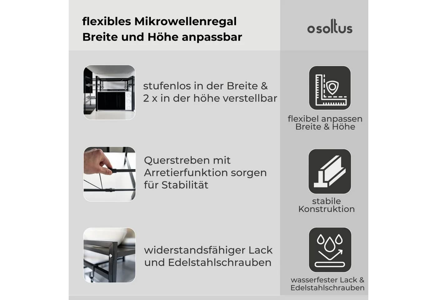 osoltus Küchenregal verstellbar schwarz mit Haken - Bild 5
