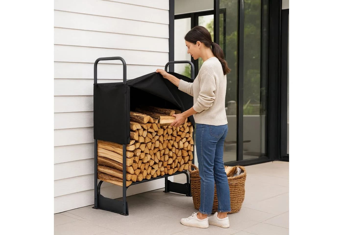 osoltus Kaminholzregal Metall mit wasserdichter Abdeckung