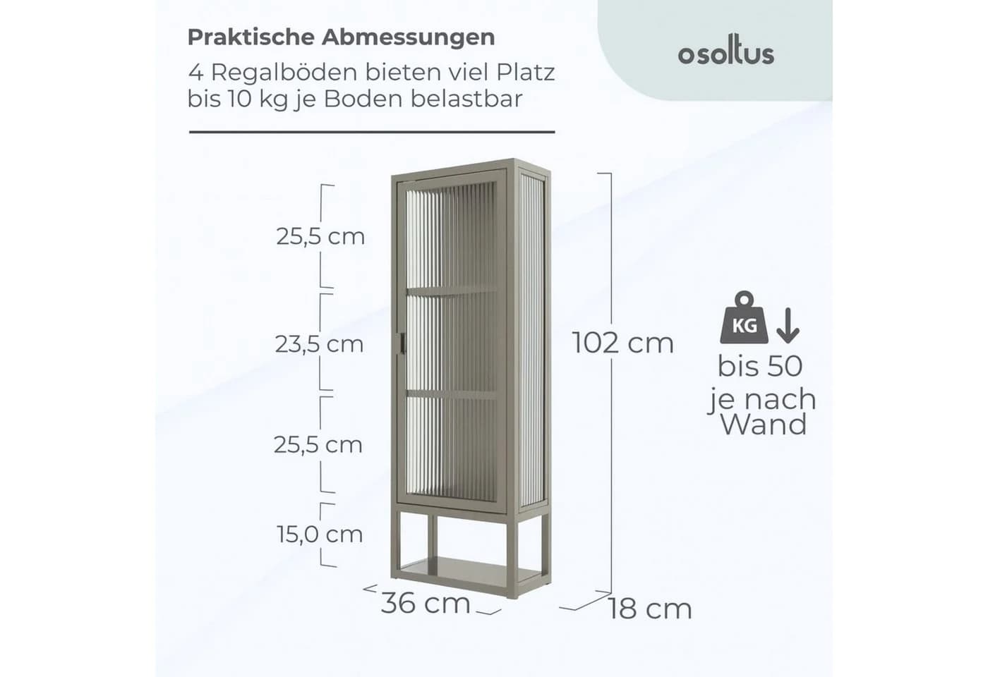 osoltus Wandschrank Riffelglas Stahl Regal cube Warm Grey Industrial - Bild 3