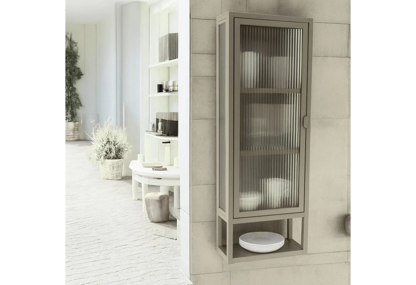 osoltus Wandschrank Riffelglas Stahl Regal cube Warm Grey Industrial - Bild 4