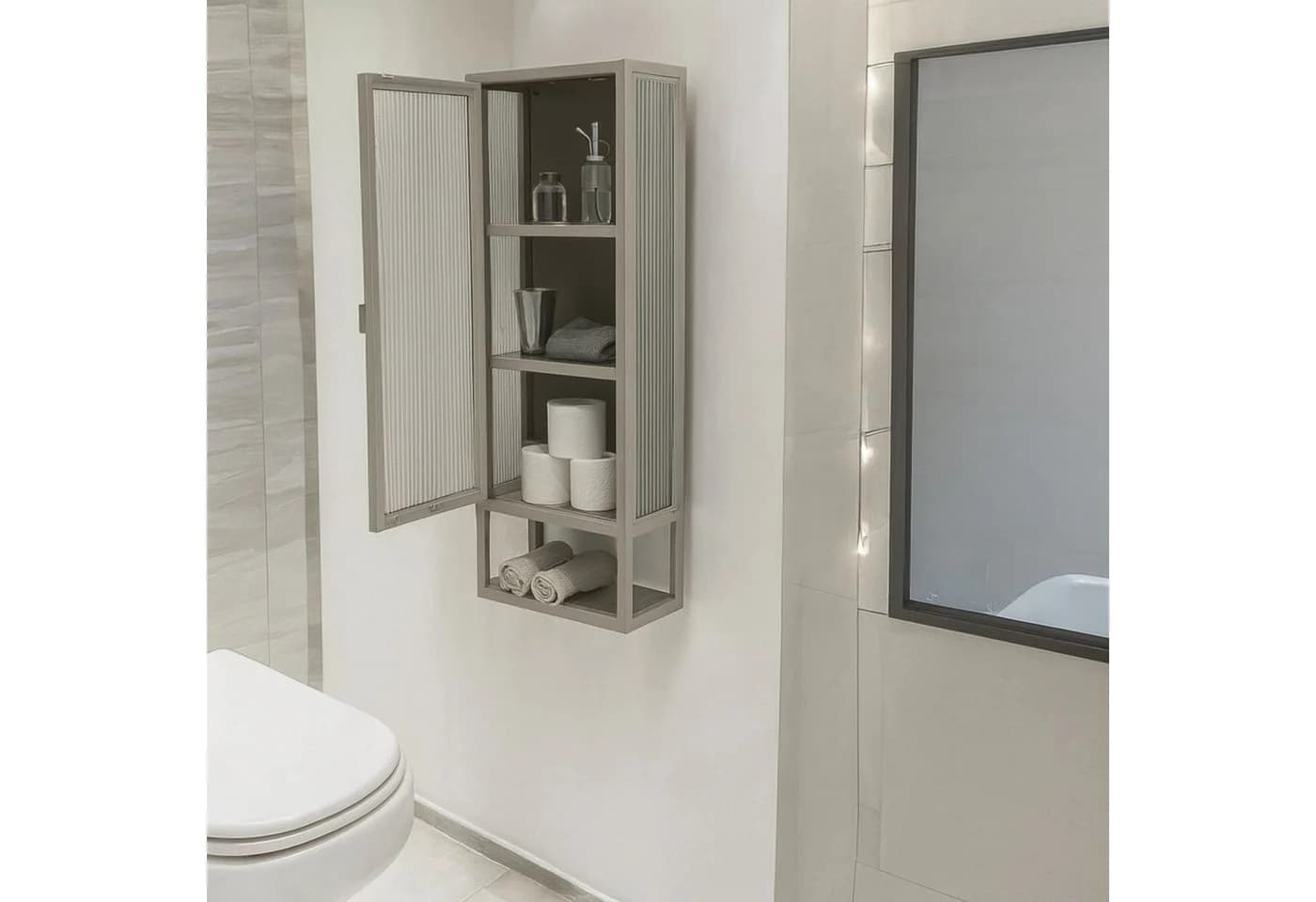 osoltus Wandschrank Riffelglas Stahl Regal cube Warm Grey Industrial - Bild 5