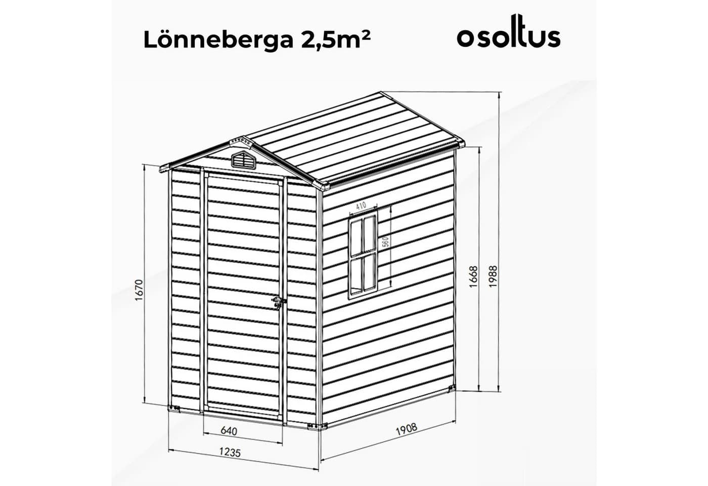 osoltus Lönneberga Gartenhaus Kunststoff Grau/Weiß Spitzdach - Bild 3