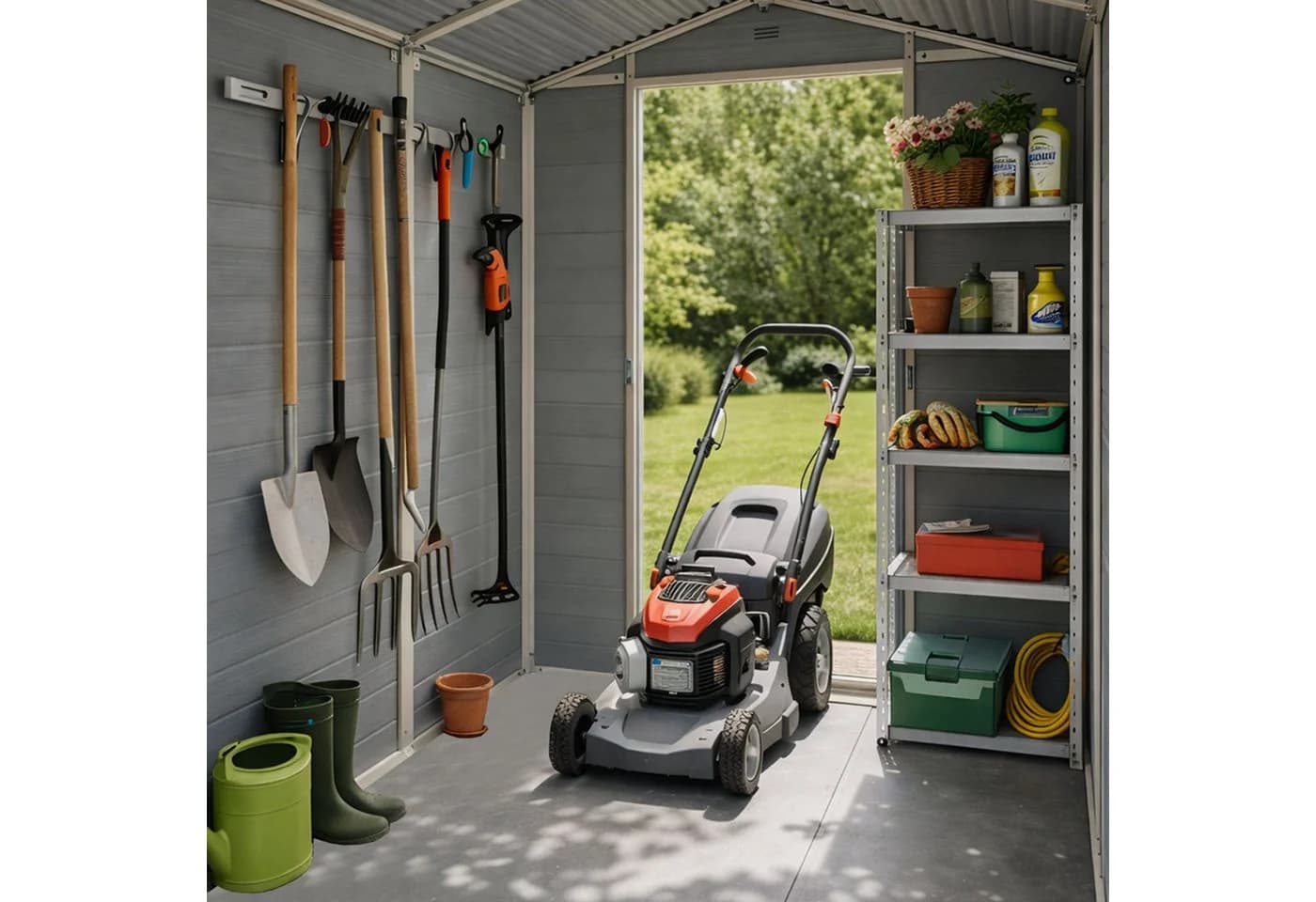 osoltus Lönneberga Gartenhaus Kunststoff Grau/Weiß Spitzdach - Bild 5