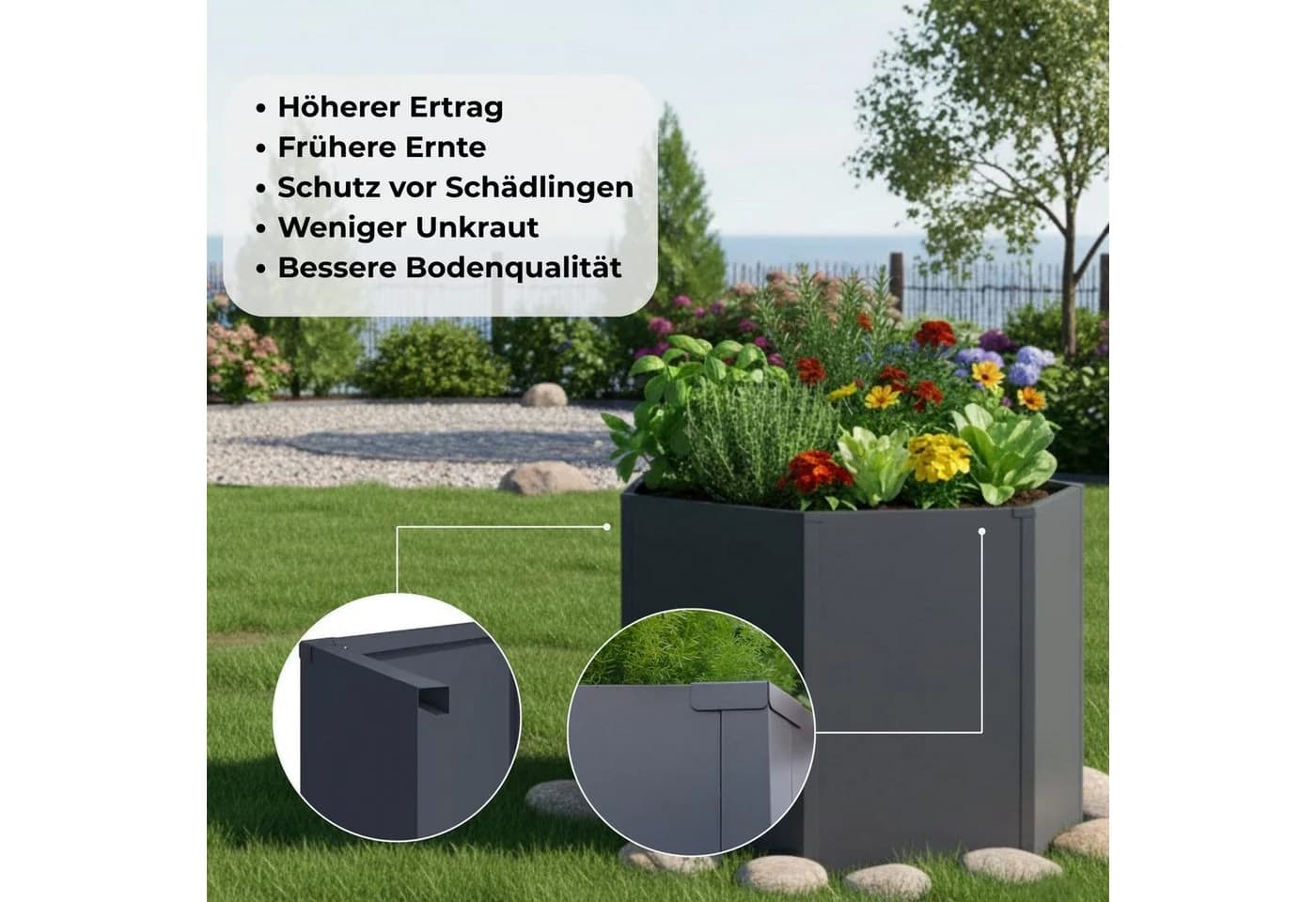 osoltus Sechseck Hochbeet Metall verzinkt Anthrazit - Bild 5