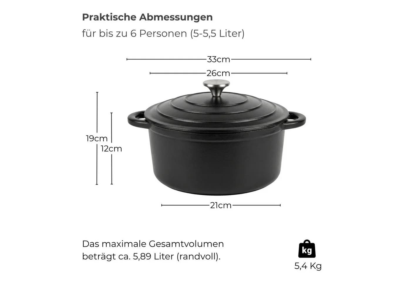 osoltus Gusseisen-Bräter 26cm 5,9L Emaille Schwarz - Bild 3