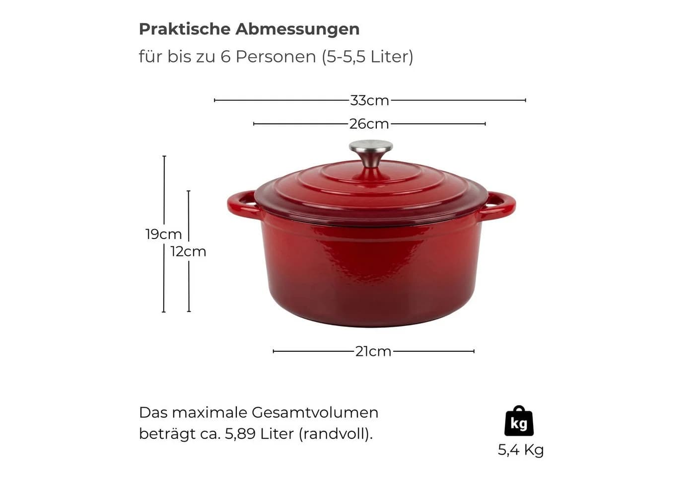 osoltus Gusseisen Bräter 26cm 5,9L Emaille Rot - Bild 3