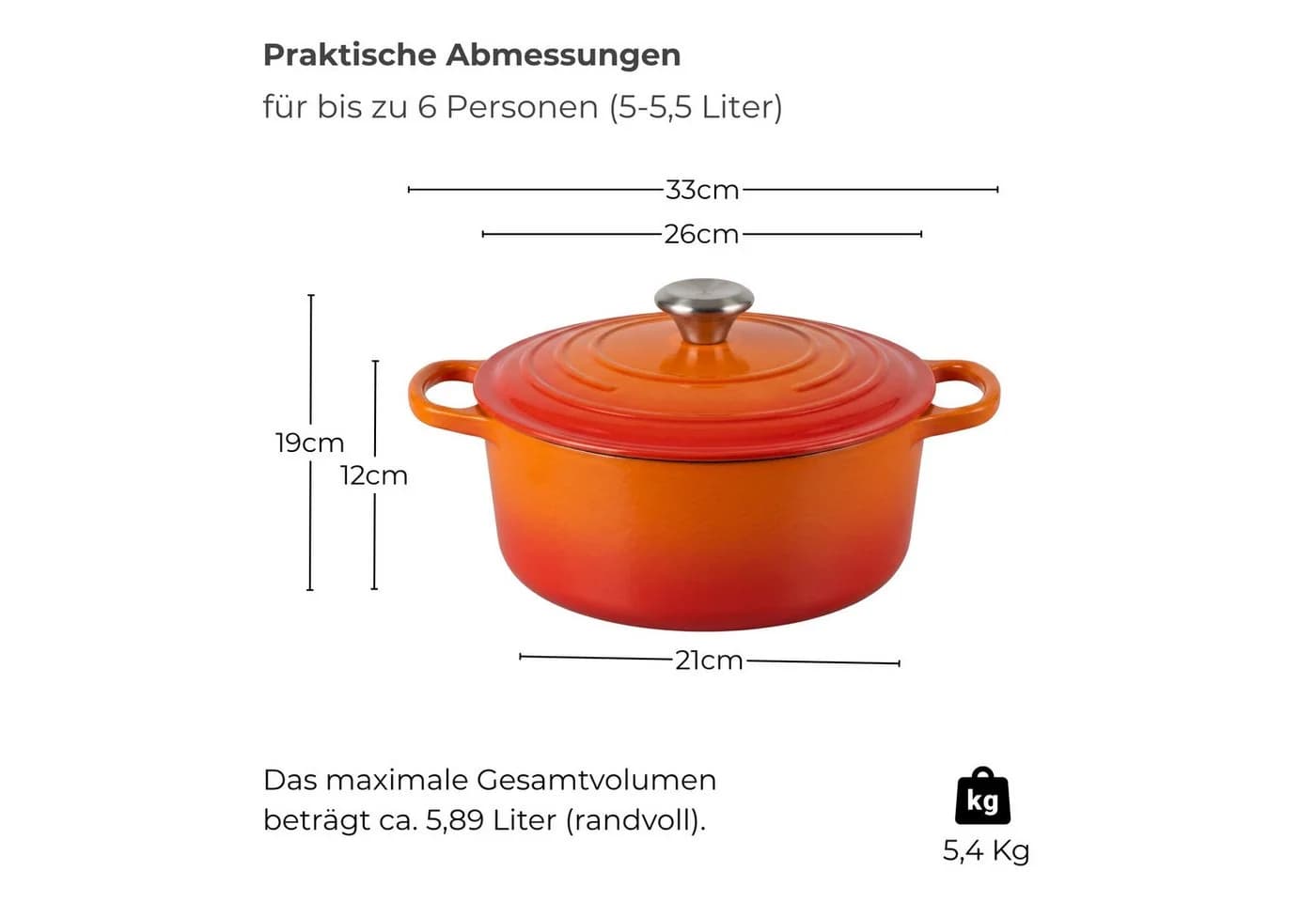osoltus Gusseisen-Bräter 26cm 5,9L Emaille Orange - Bild 3
