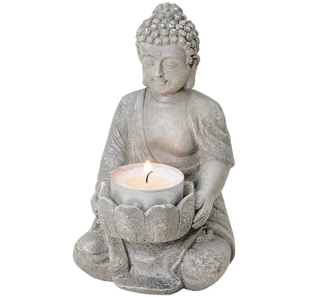 matches21 HOME & HOBBY Dekofigur Buddha Grau mit Teelichthalter - Bild 2