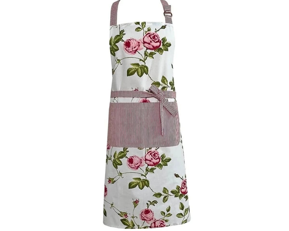 matches21 HOME & HOBBY Kochschürze DORRIT Baumwolle Rosen Weiß/Rosa