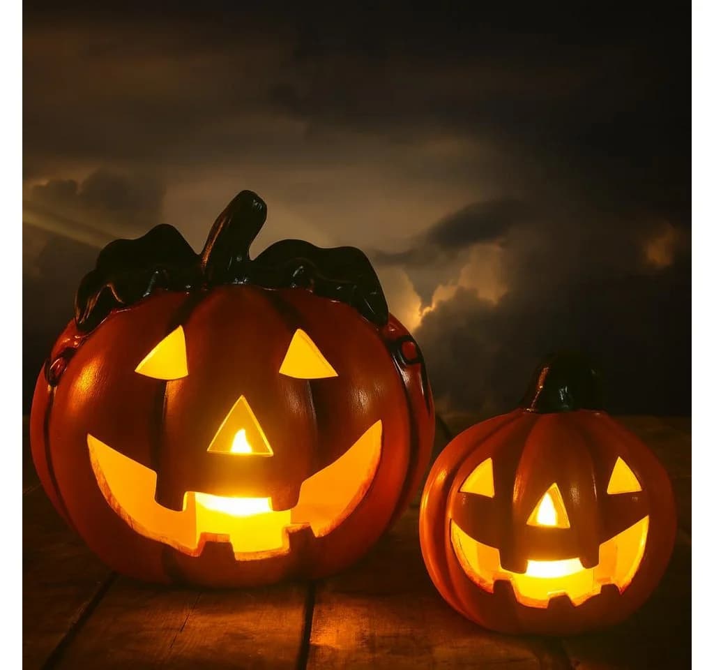 matches21 HOME & HOBBY Jack O Lantern LED Windlichter 2er Set Kürbis Deko