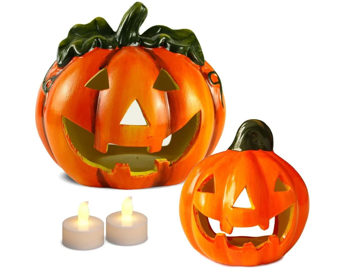 matches21 HOME & HOBBY Jack O Lantern LED Windlichter 2er Set Kürbis Deko - Bild 2