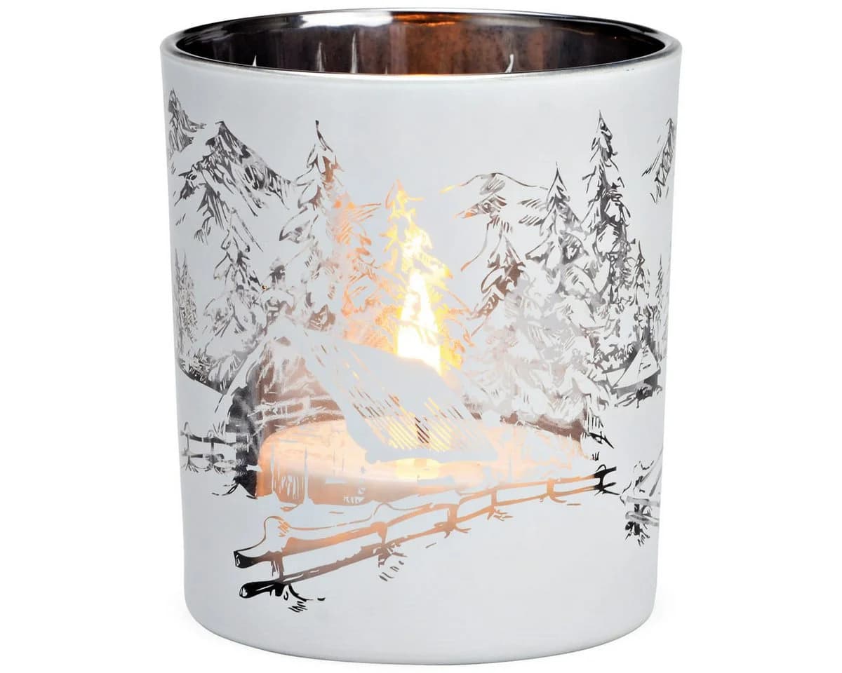 matches21 HOME & HOBBY Teelichthalter Glas Winter-Wald Weiß Ø 9 x 10 cm - Bild 2