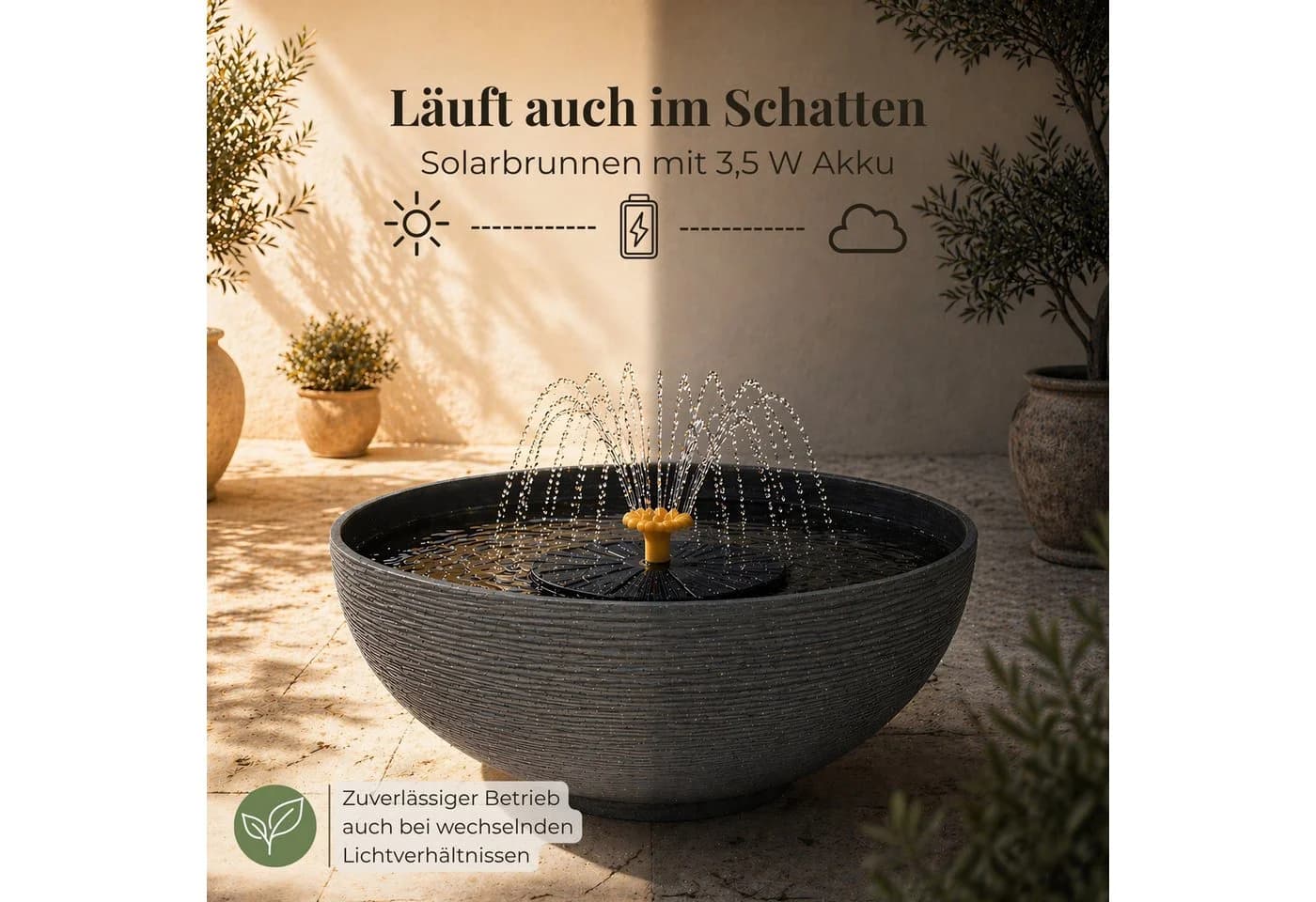 matches21 HOME & HOBBY Solar Brunnen Set 60 cm Schale Grau