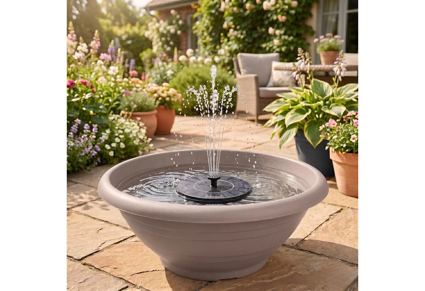 matches21 HOME & HOBBY Solar Brunnen Set 60 cm Schale Grau - Bild 2
