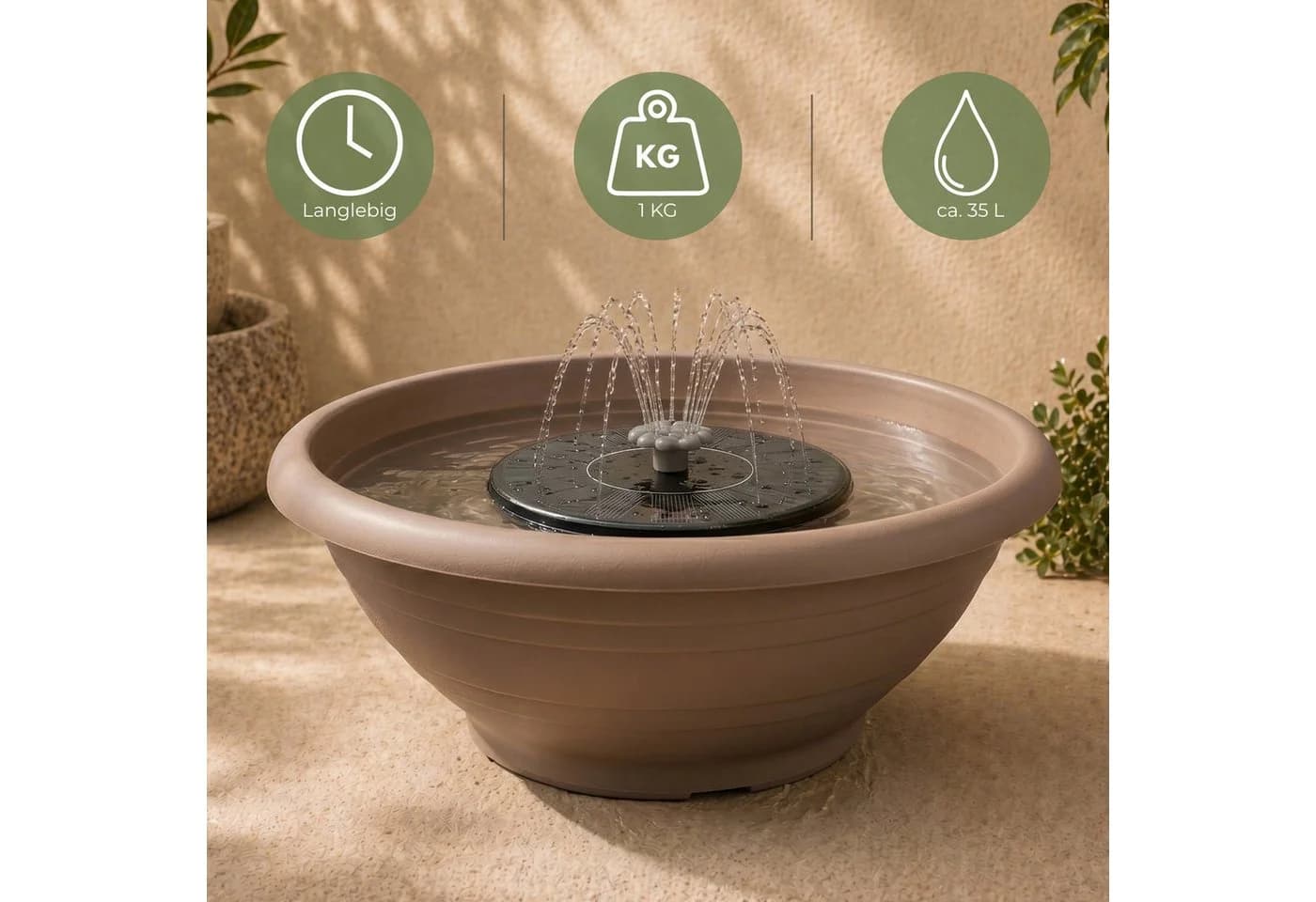 matches21 HOME & HOBBY Solar Brunnen Set 60 cm Schale Grau - Bild 4