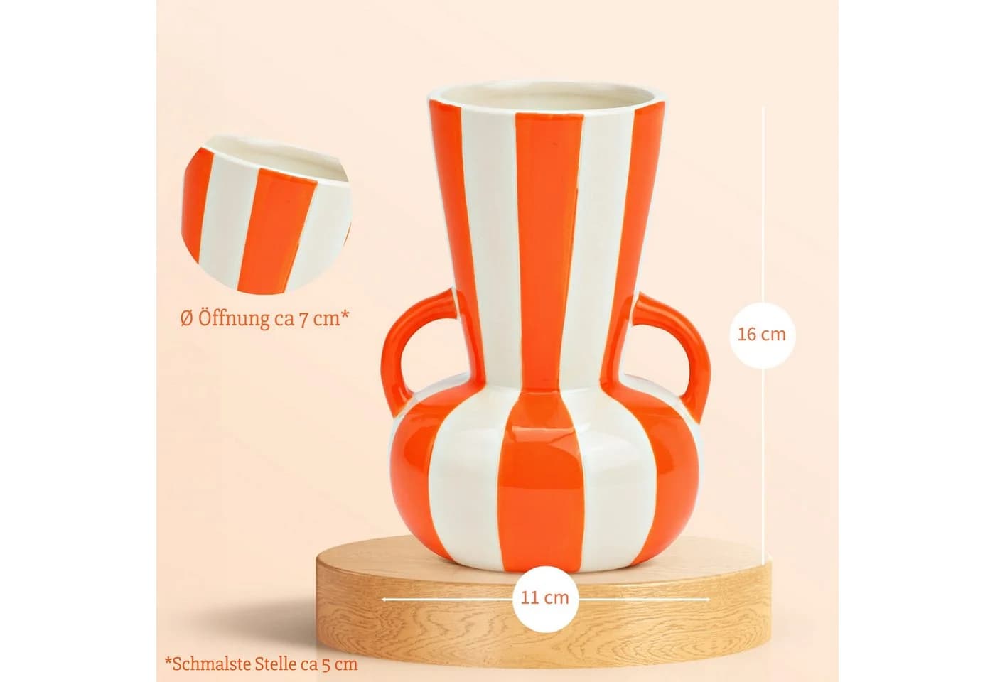 matches21 HOME & HOBBY Dekovase Blumenvase Bunt Gestreift Orange Weiß Keramik