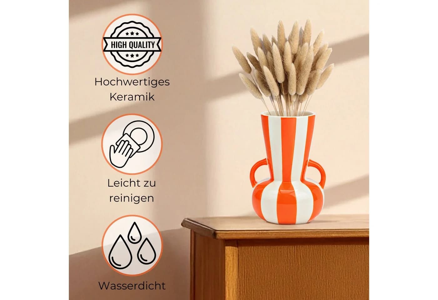 matches21 HOME & HOBBY Dekovase Blumenvase Bunt Gestreift Orange Weiß Keramik - Bild 3