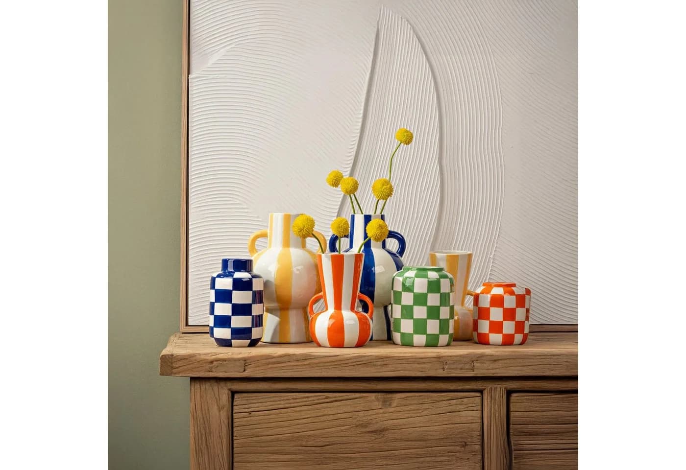 matches21 HOME & HOBBY Dekovase Blumenvase Bunt Gestreift Orange Weiß Keramik - Bild 5