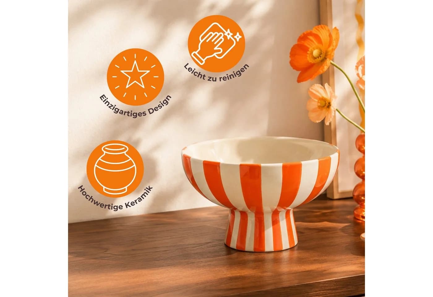 matches21 HOME & HOBBY Dekoschale Bunt Gestreift Orange Weiß Keramik - Bild 3