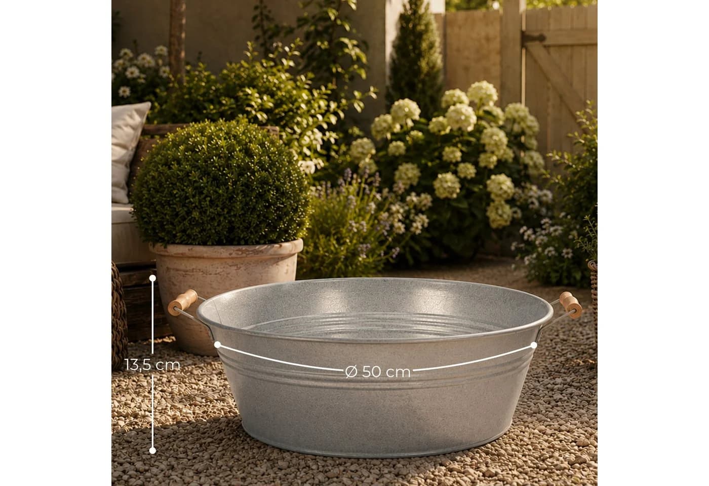matches21 HOME & HOBBY Zinkwanne mit Holzgriffen Silber
