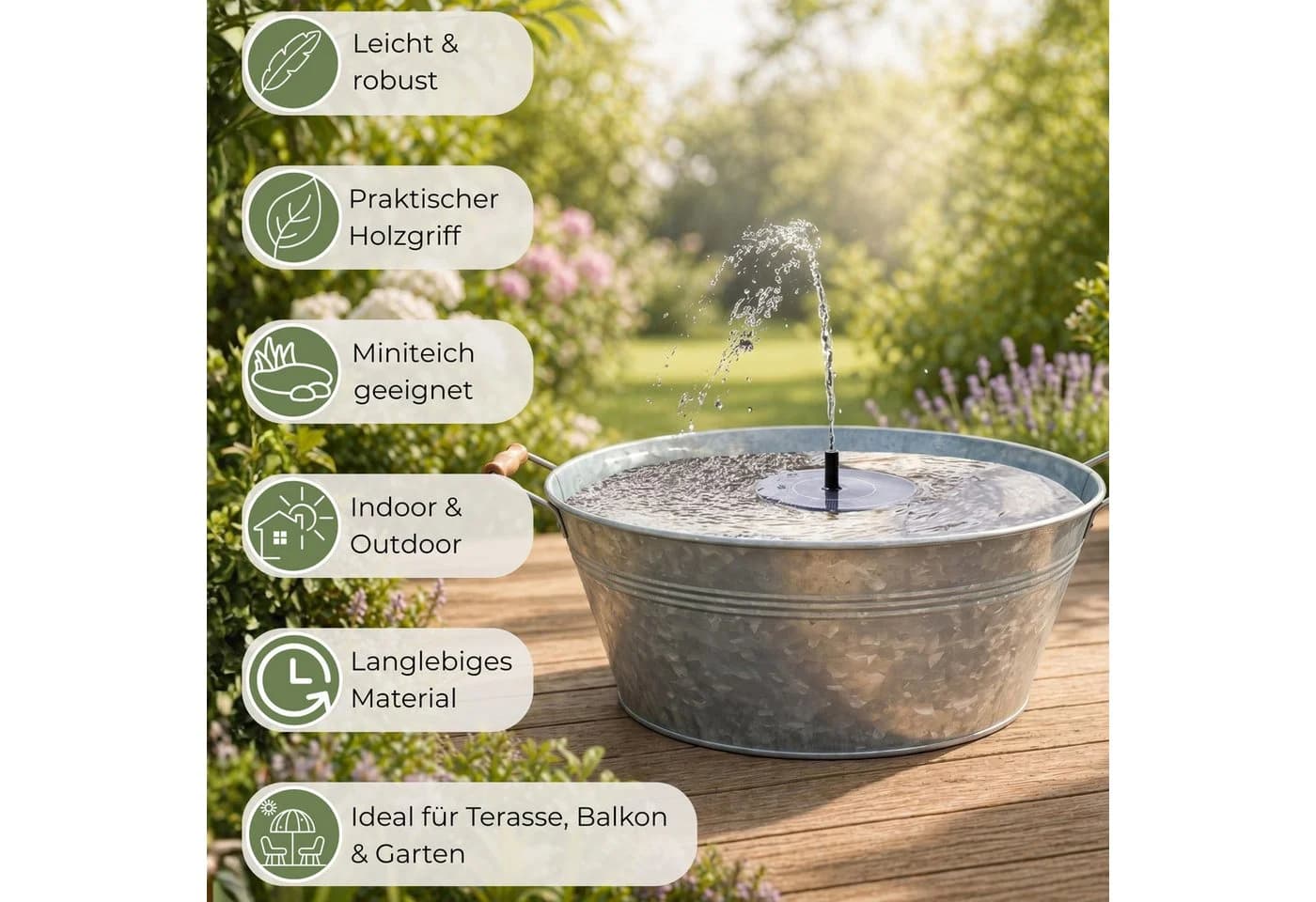 matches21 HOME & HOBBY Zinkwanne mit Holzgriffen Silber - Bild 3