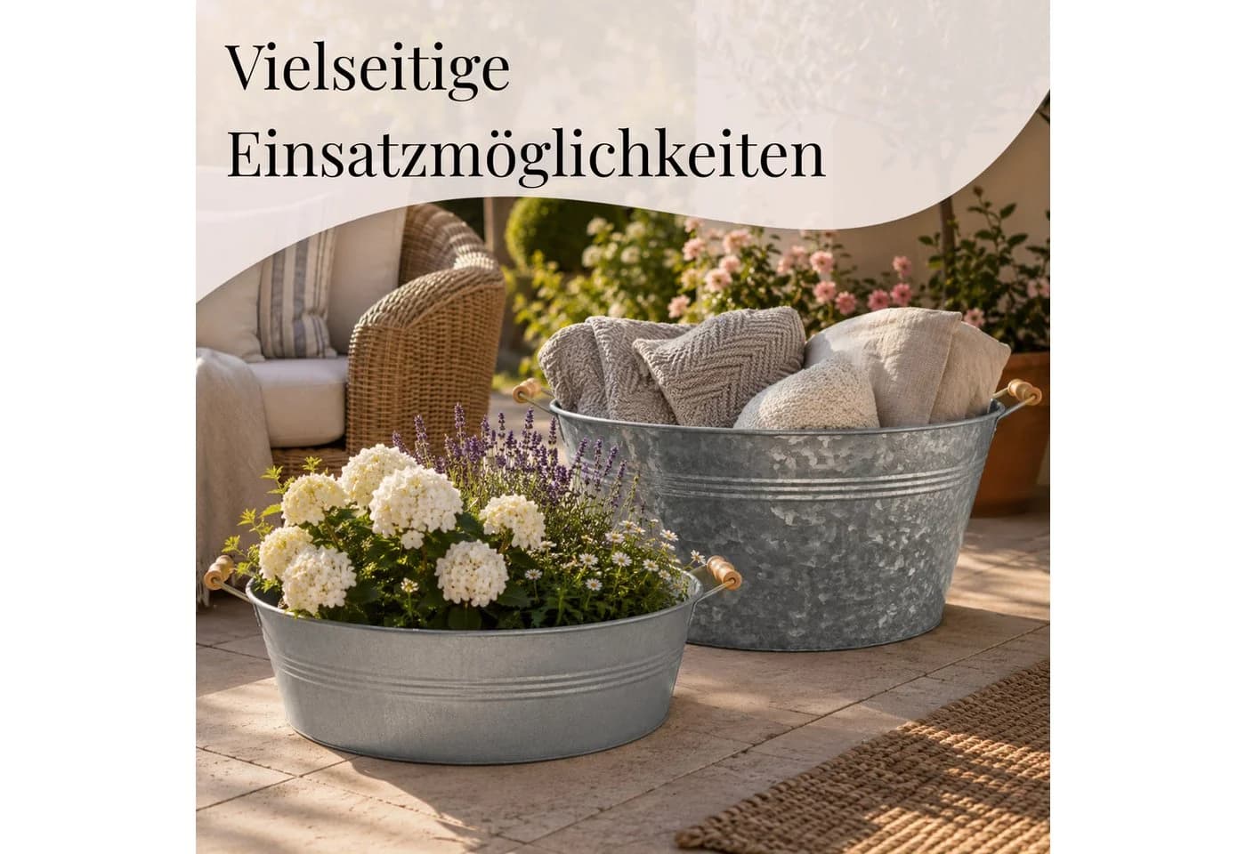 matches21 HOME & HOBBY Zinkwanne mit Holzgriffen Silber - Bild 4