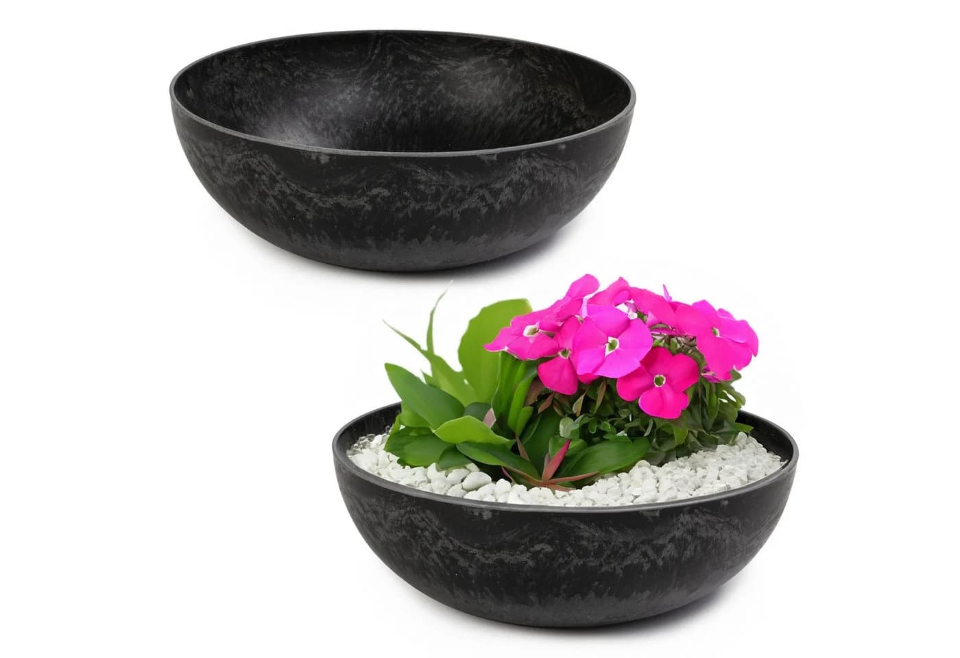 matches21 HOME & HOBBY Blumentopf Runde 25 cm Pflanzschale Schwarz Marmoriert - Bild 2