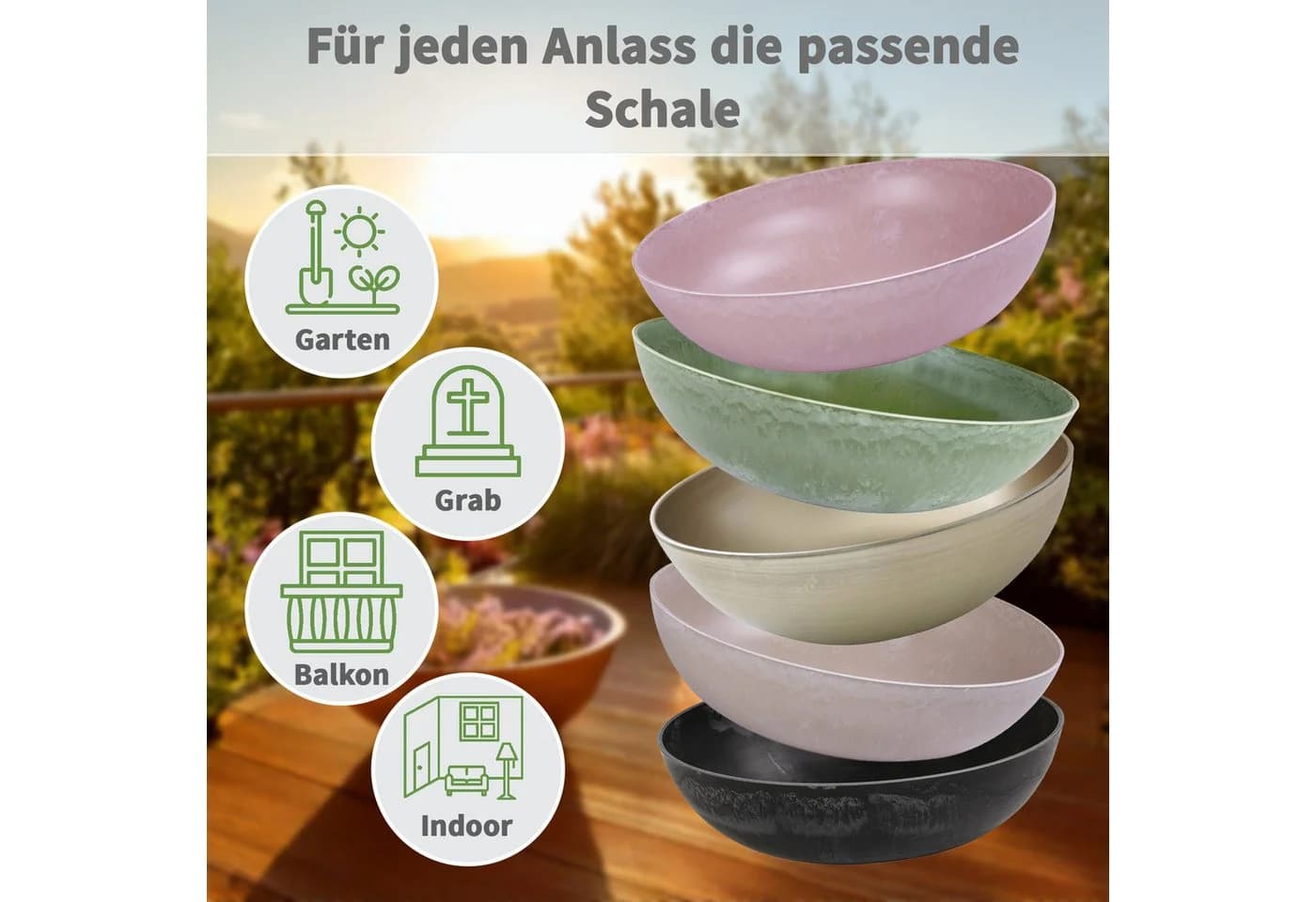 matches21 HOME & HOBBY Blumentopf Runde 25 cm Pflanzschale Schwarz Marmoriert - Bild 4