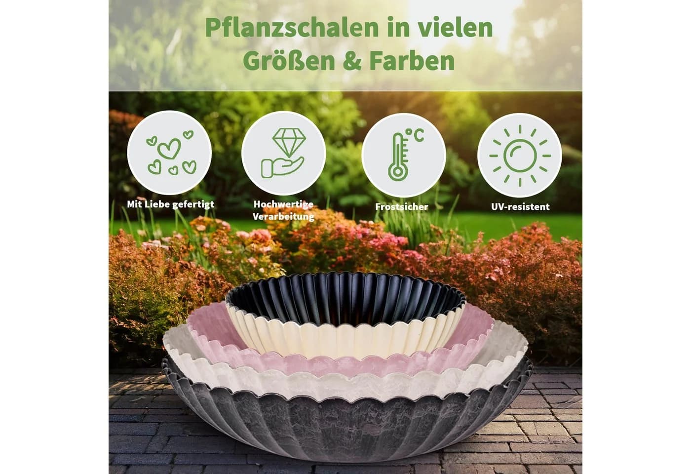 matches21 HOME & HOBBY Blumentopf Runde Pflanz-Schale Gewellt Grün Marmoriert 22 cm - Bild 3