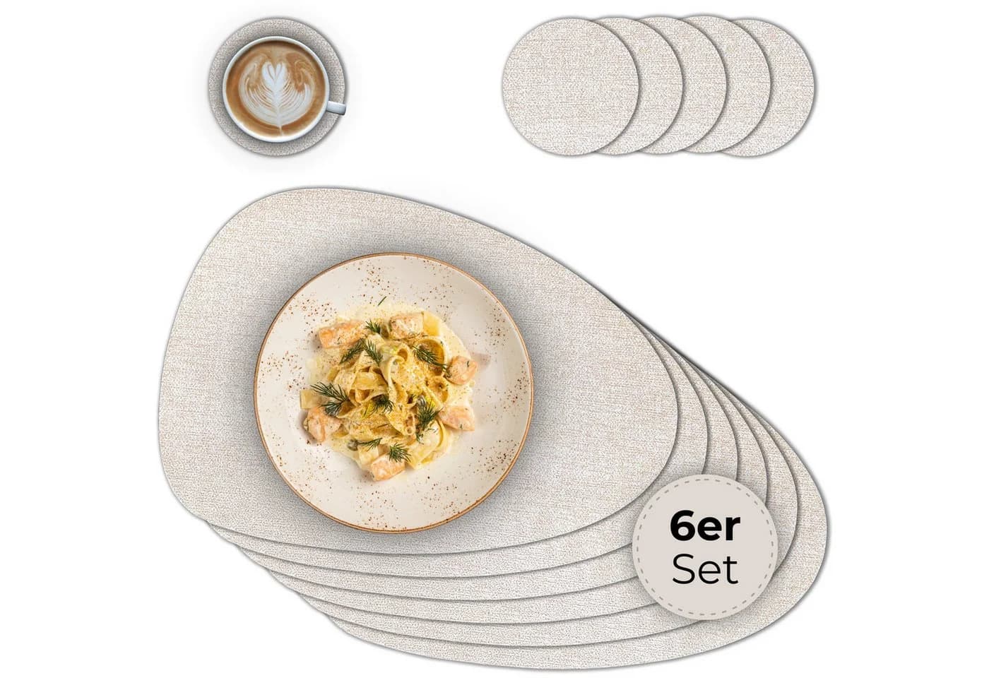 matches21 HOME & HOBBY Platzset Oval Beige Meliert 6er Set mit Glasuntersetzer - Bild 2