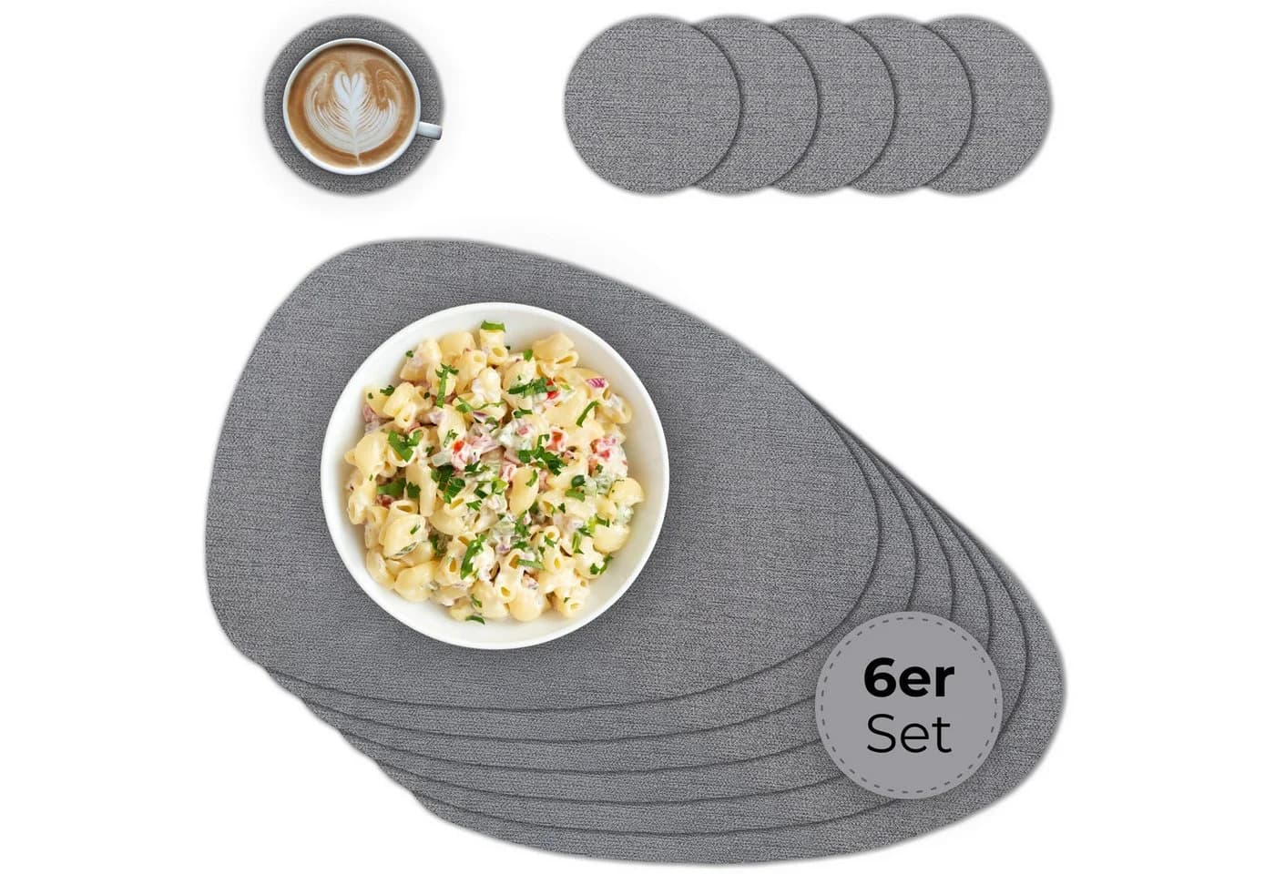 matches21 HOME & HOBBY Platzset Ovales Tischset mit Glasuntersetzer, 6er Set, Grau meliert - Bild 2