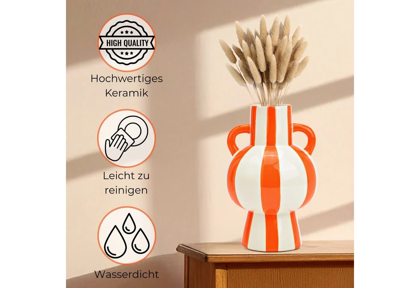 matches21 HOME & HOBBY Dekovase Set Bunt Gestreift Keramik Orange Weiß - Bild 3