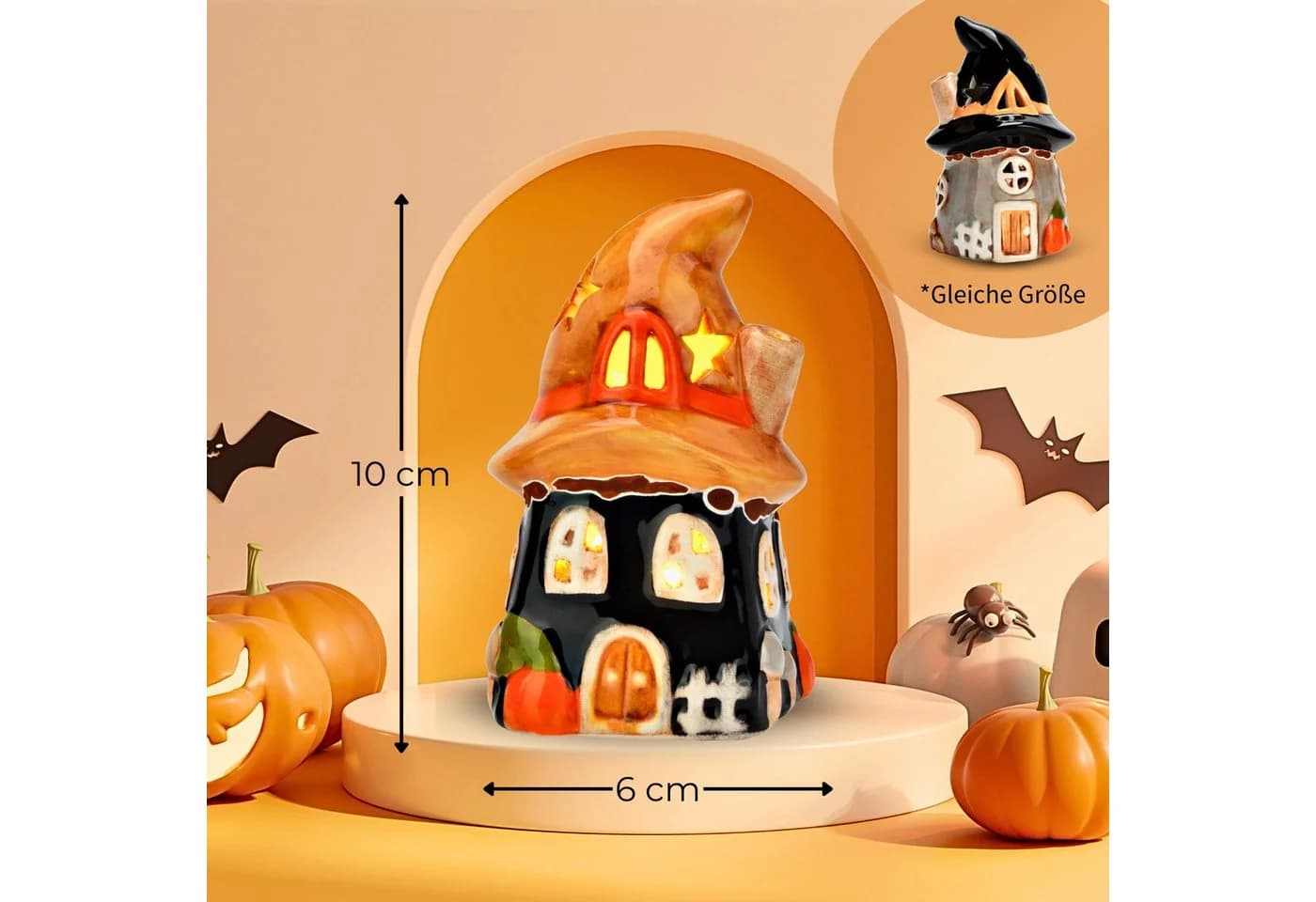 matches21 HOME & HOBBY LED Hexenhäuser Set Bunt Keramik Halloween Deko