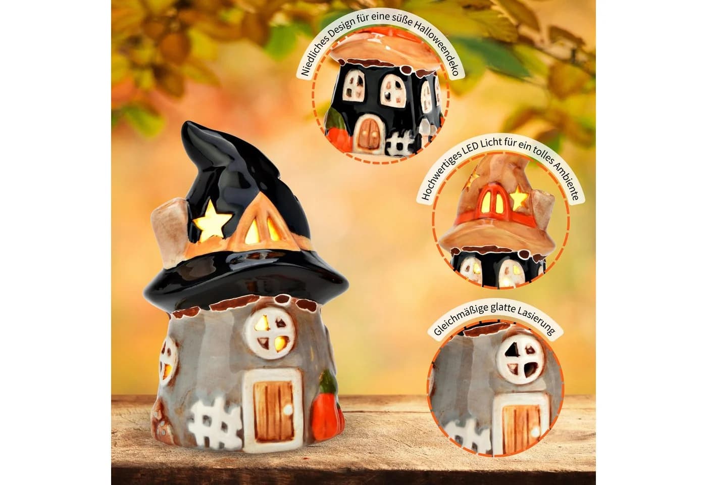 matches21 HOME & HOBBY LED Hexenhäuser Set Bunt Keramik Halloween Deko - Bild 3