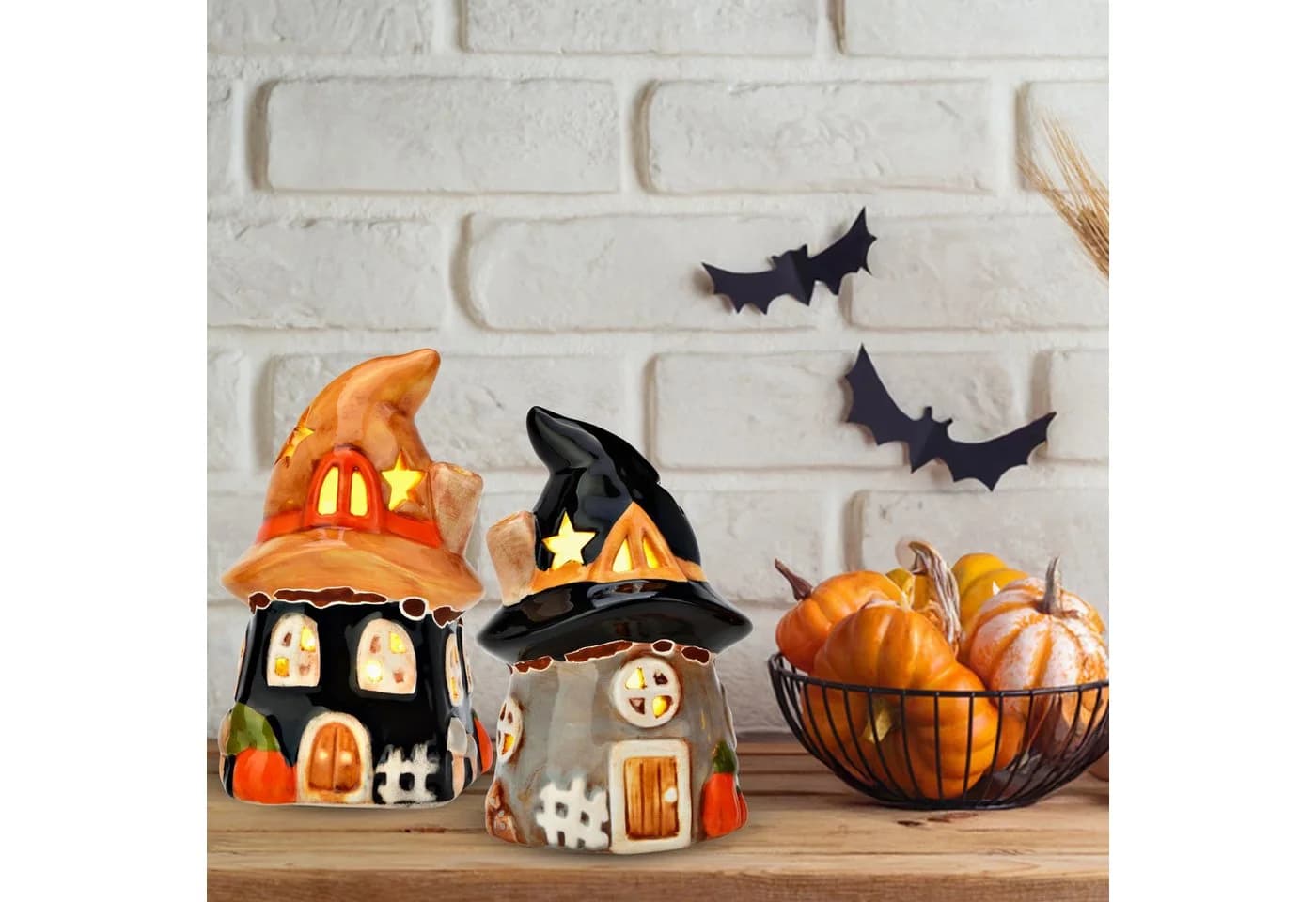 matches21 HOME & HOBBY LED Hexenhäuser Set Bunt Keramik Halloween Deko - Bild 5