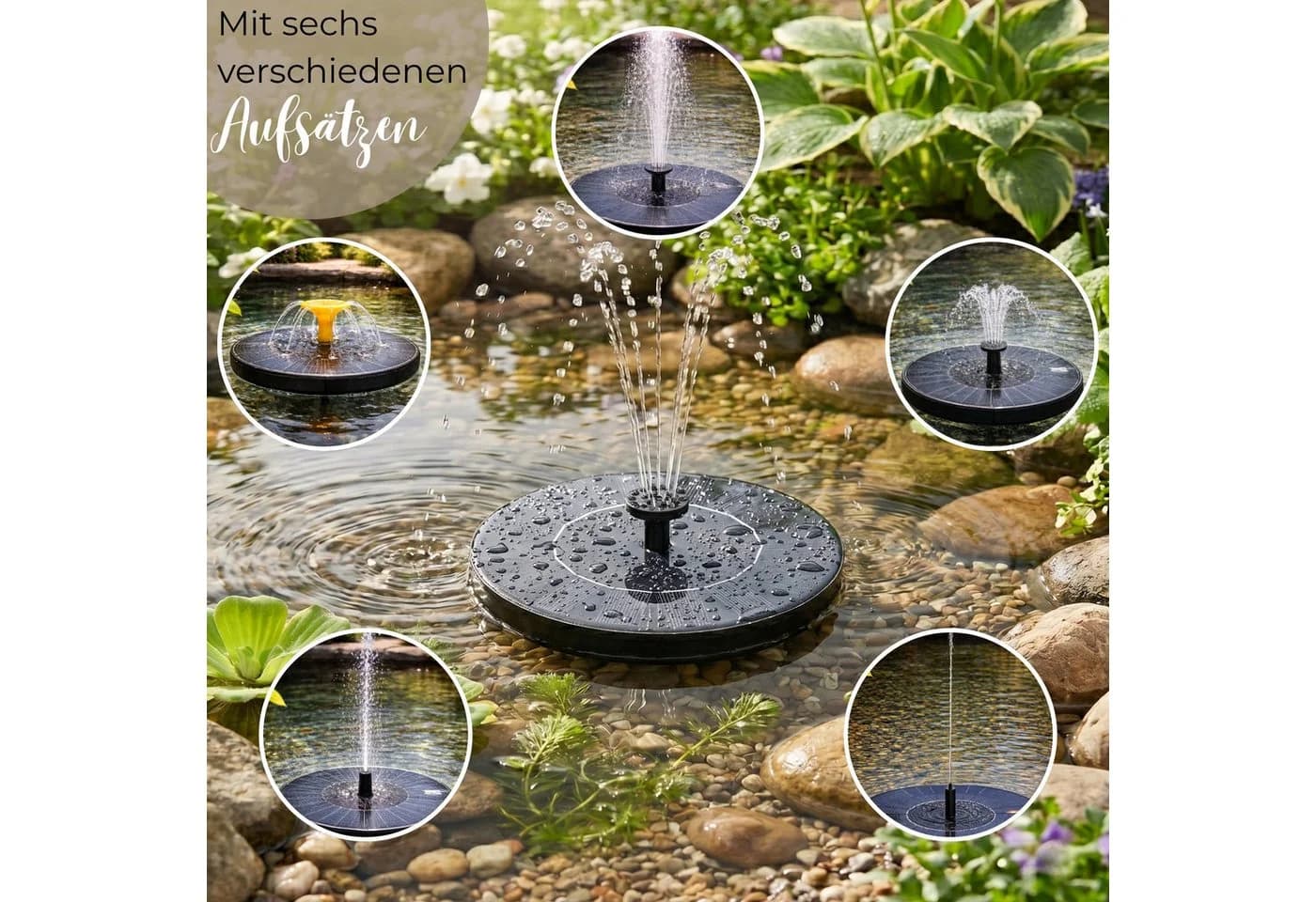 matches21 HOME & HOBBY Solar Brunnen Set mit Akku 45 cm Schale Sand - Bild 4