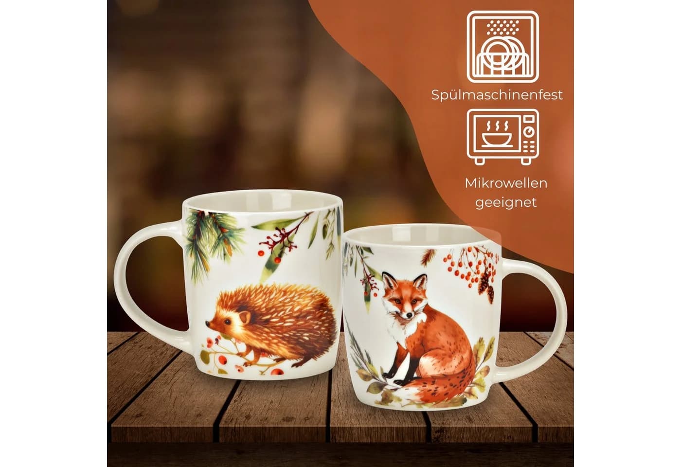 matches21 HOME & HOBBY Tassen 4er Set Herbst Fuchs & Igel Porzellan bunt - Bild 3