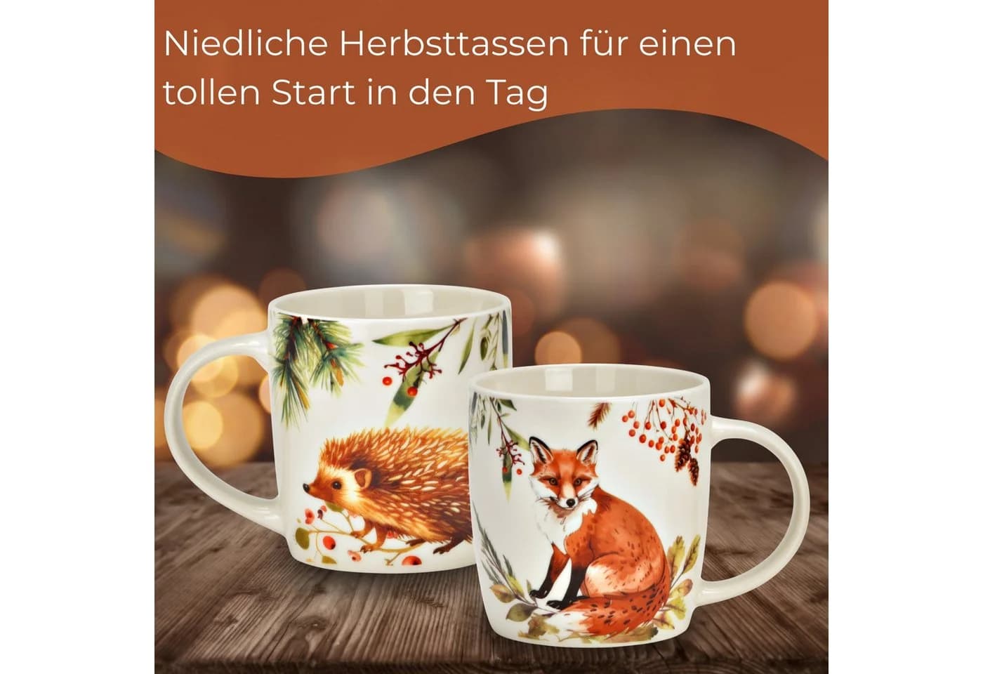 matches21 HOME & HOBBY Tassen 4er Set Herbst Fuchs & Igel Porzellan bunt - Bild 4