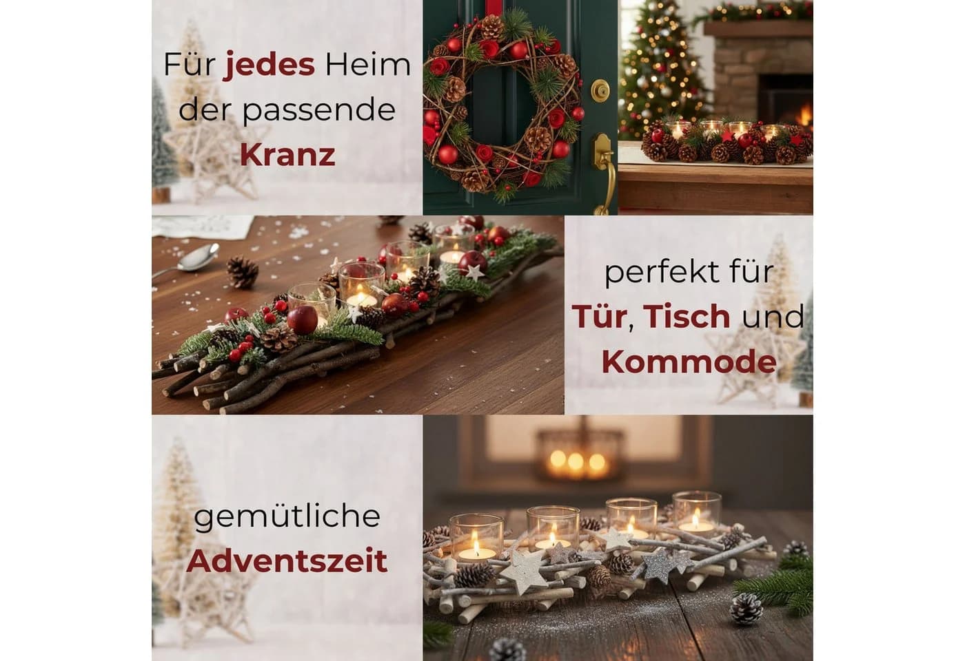 matches21 HOME & HOBBY Adventskranz Holz-Deko Teelichthalter rot - Bild 3