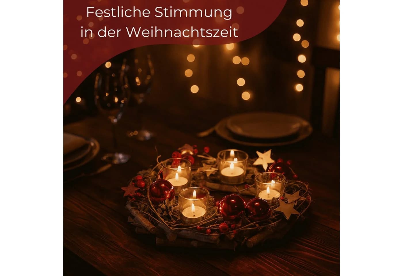 matches21 HOME & HOBBY Adventskranz Holz-Deko Teelichthalter rot - Bild 4